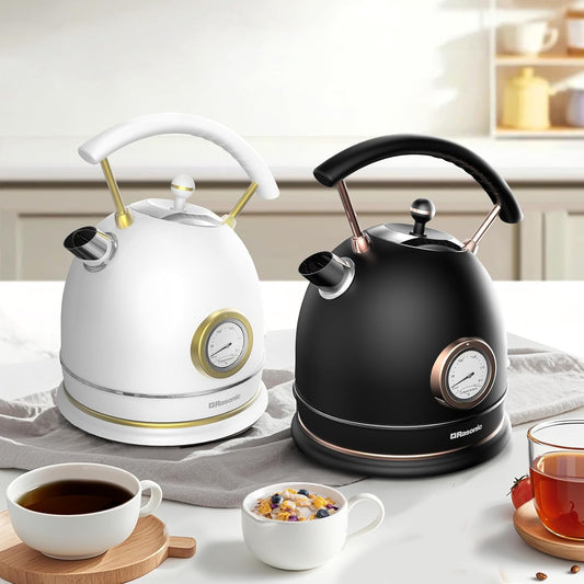 Rasonic Classic Retro Electric Kettle (US Plug) (White and Champagne Gold)