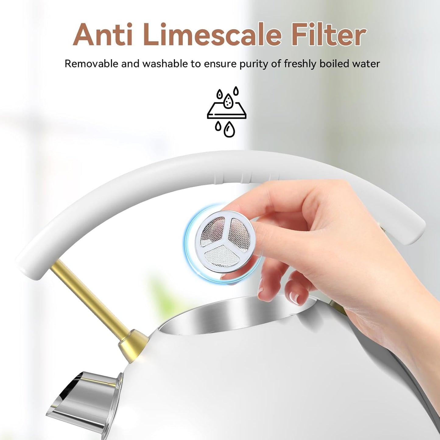 Rasonic Classic Retro Electric Kettle (UK Plug) (White and Champagne Gold)