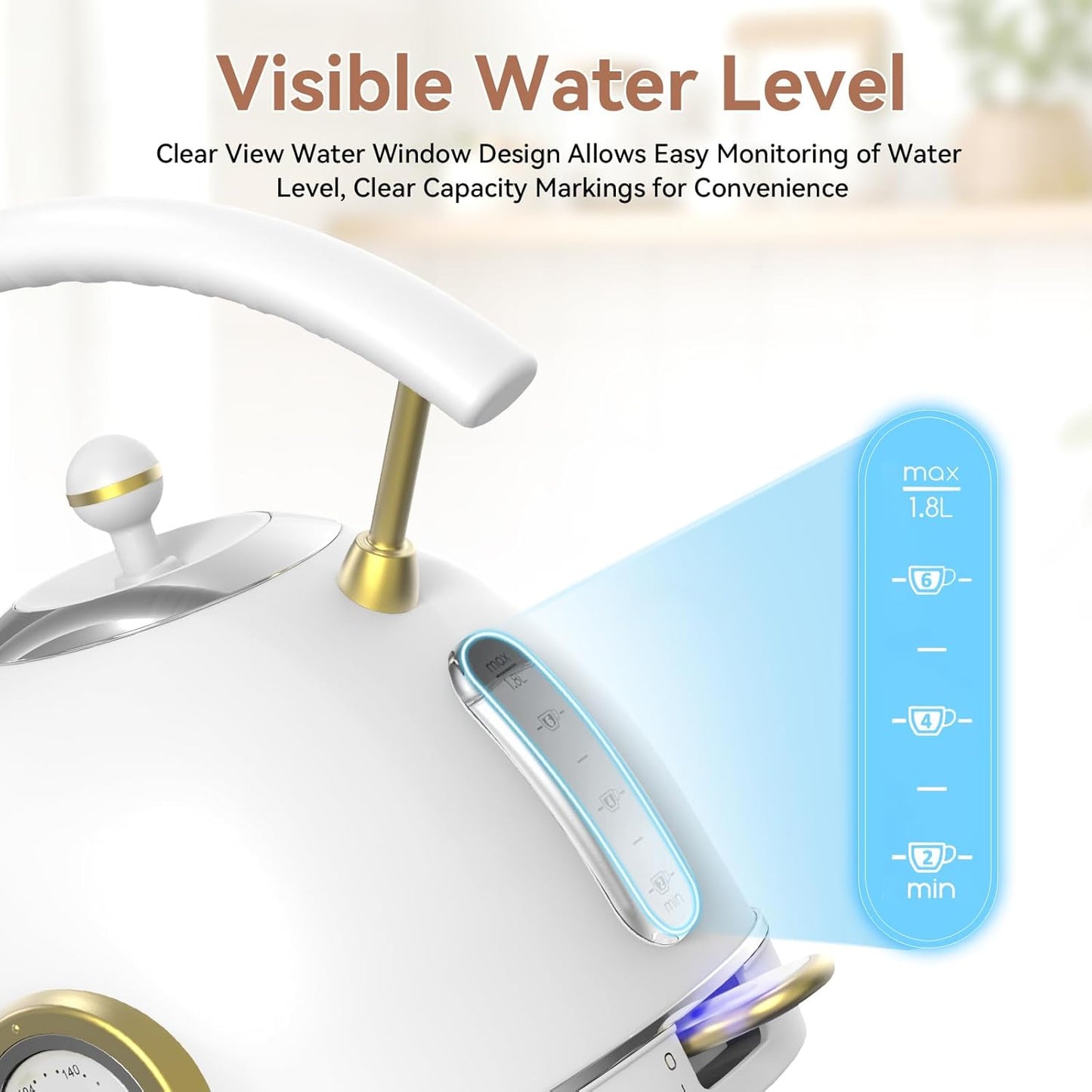 Rasonic Classic Retro Electric Kettle (US Plug) (White and Champagne Gold)
