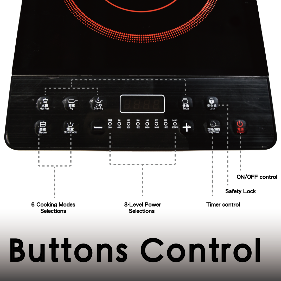 Compact Induction Cooker (13A/Button Control/6 Cooking Modes) - RIC-GB201E