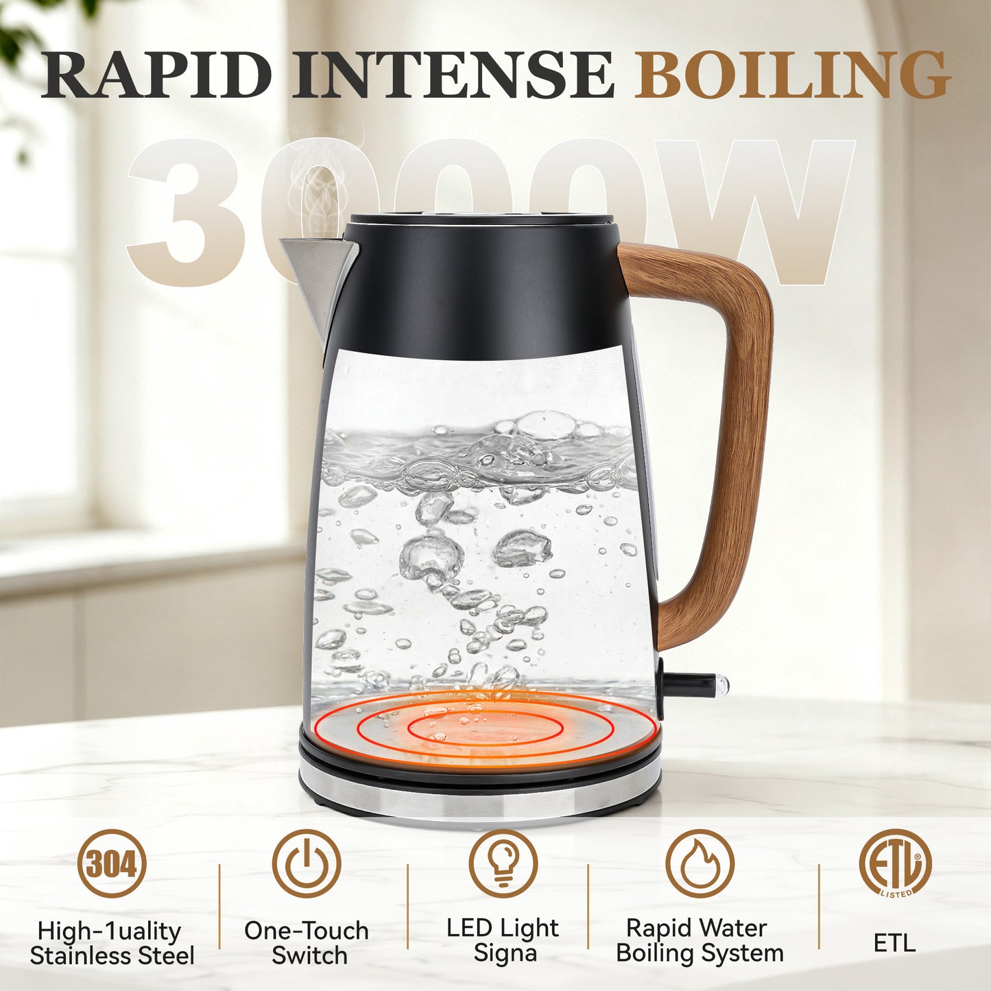 Capofaro Black  Electric Kettle (UK Plug) (CK-DL1413B/UK)