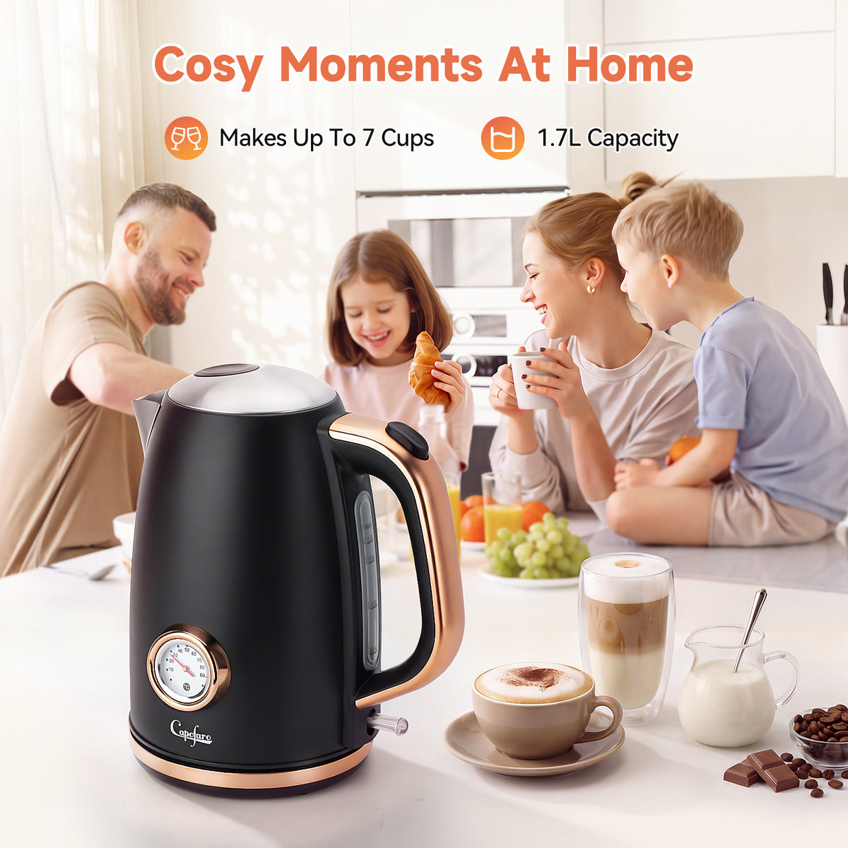 Capofaro Black and Rose Gold  Electric Kettle (UK Plug) (CK-DL5402B/UK)