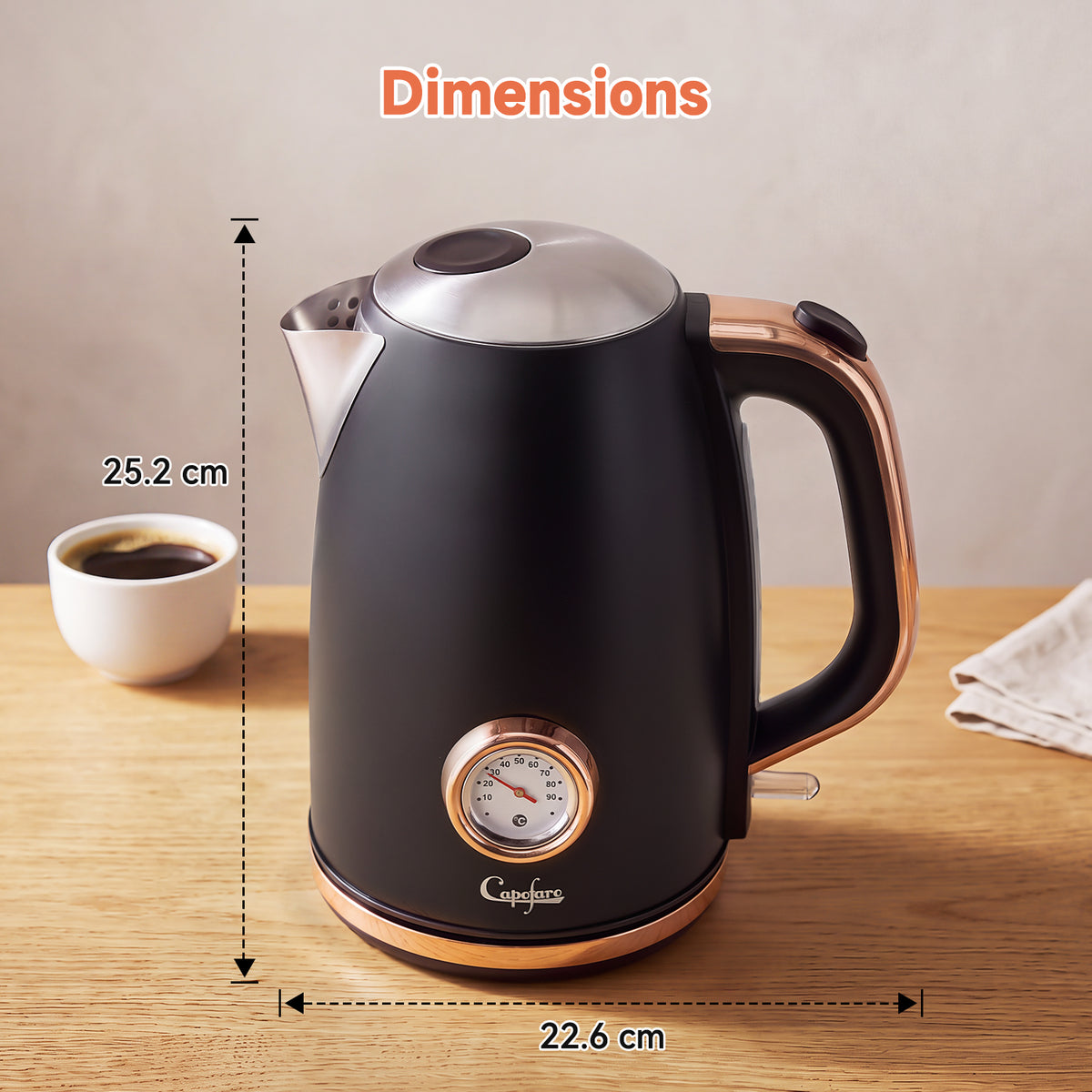 Capofaro Black and Rose Gold  Electric Kettle (UK Plug) (CK-DL5402B/UK)