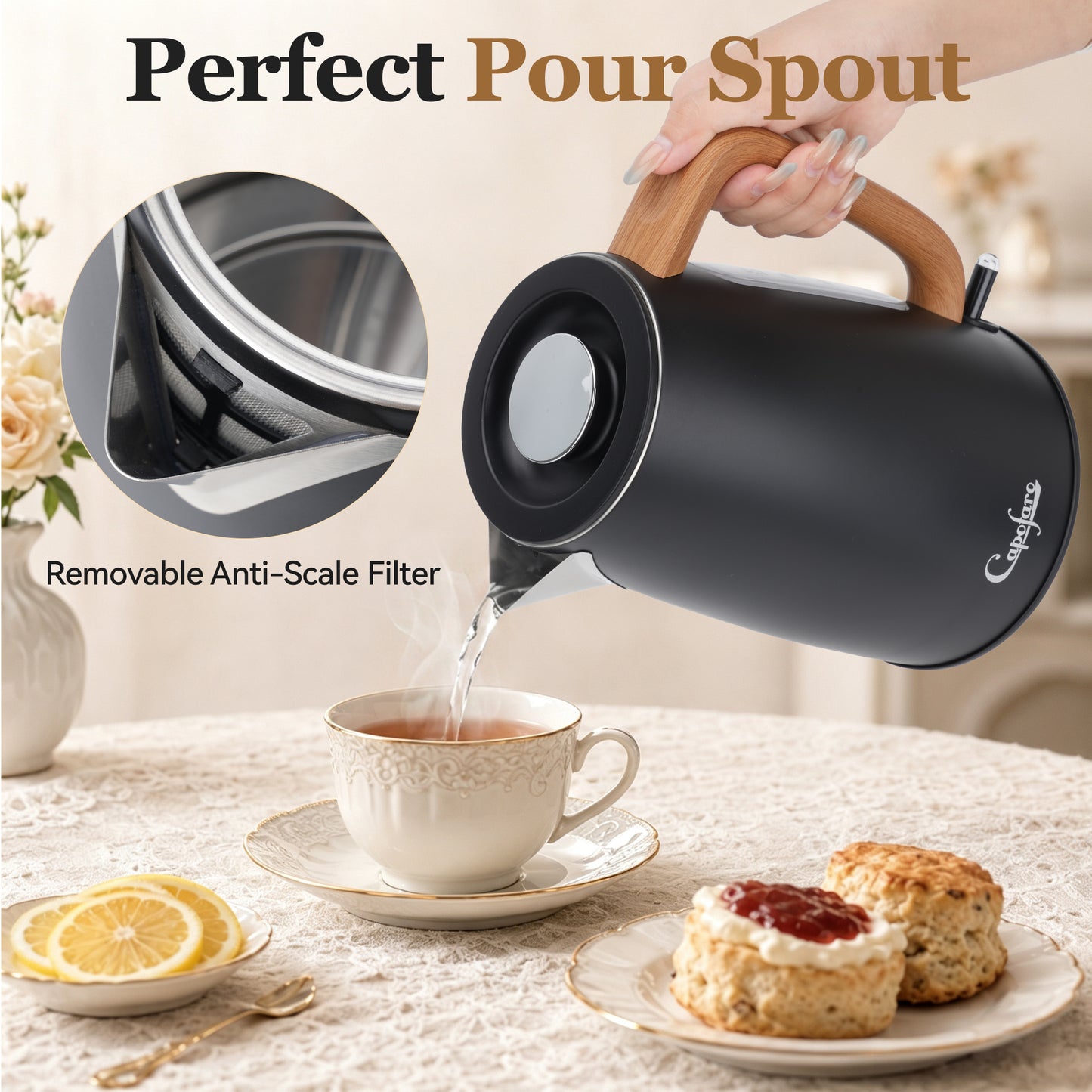 Capofaro Black  Electric Kettle (UK Plug) (CK-DL1413B/UK)