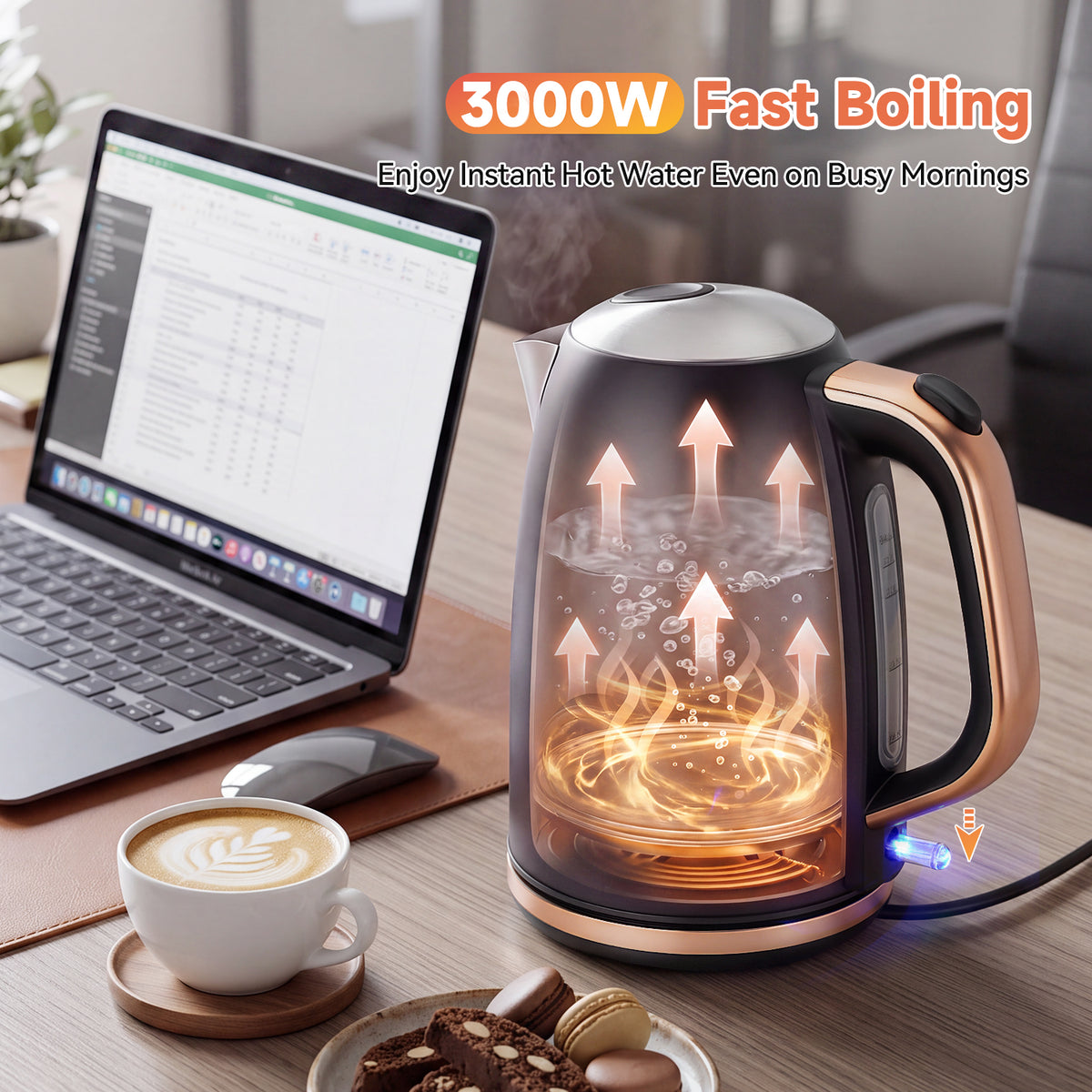 Capofaro Black and Rose Gold  Electric Kettle (UK Plug) (CK-DL5402B/UK)