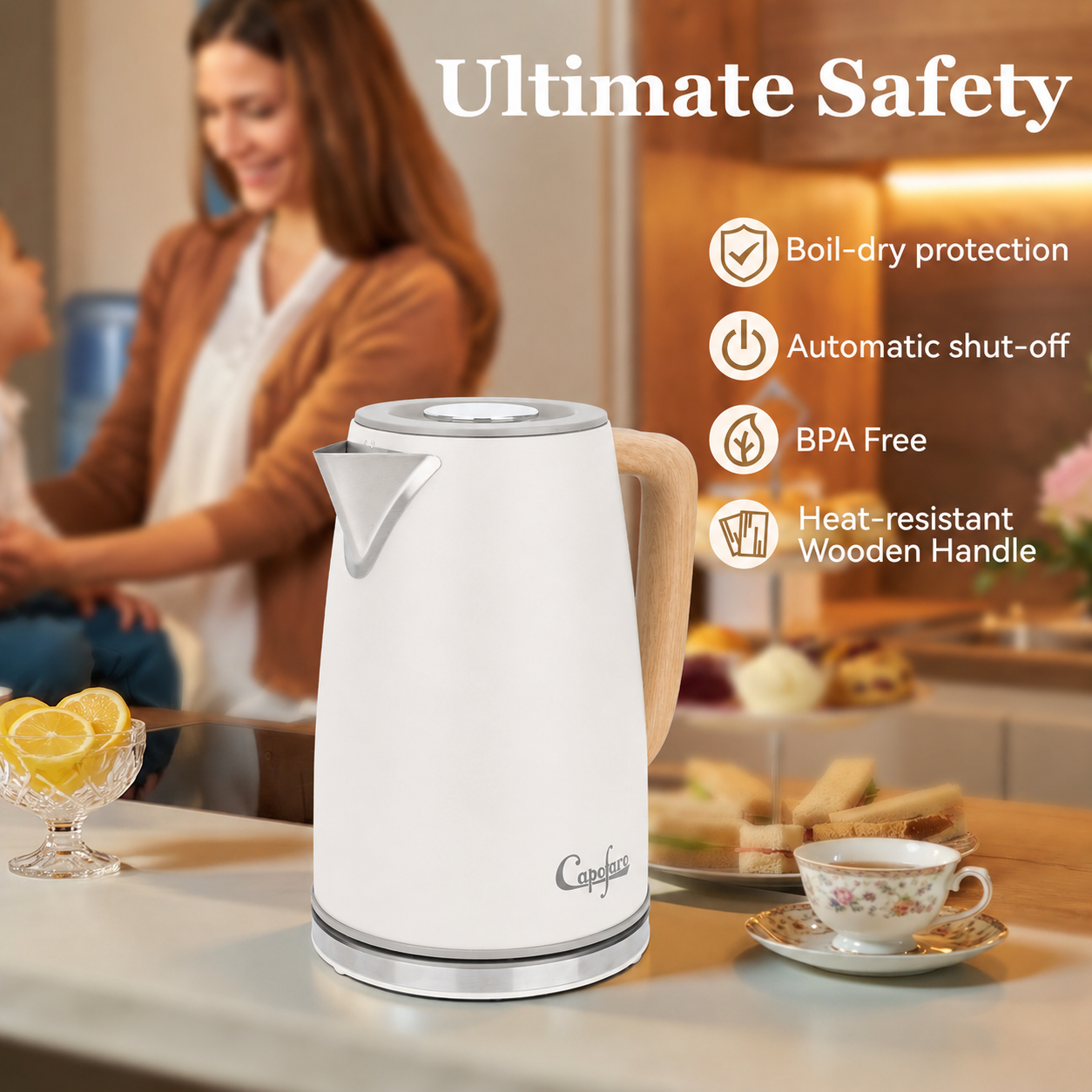 Capofaro Retro Electric Kettle (UK Plug) (CK-DL1413CRM/UK)