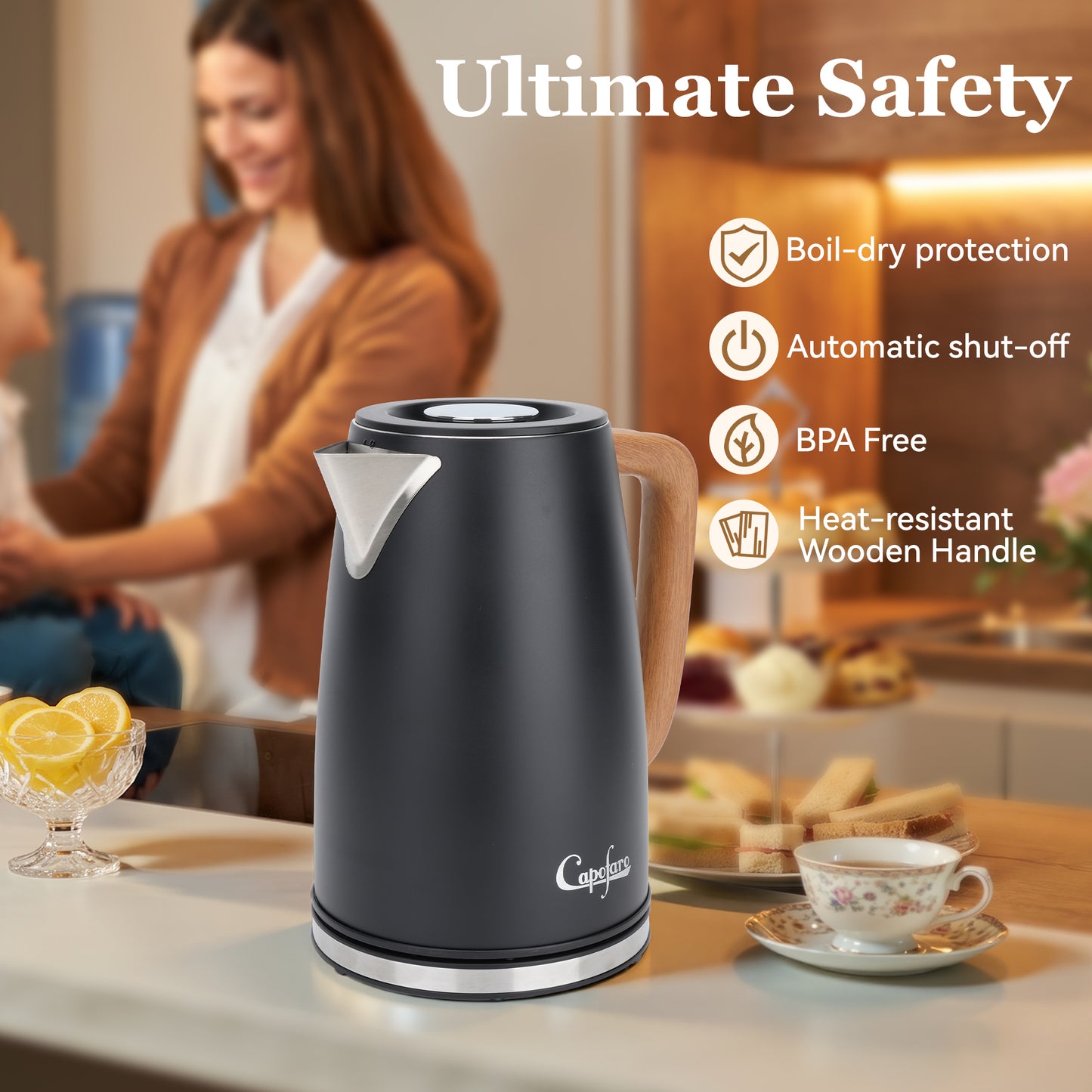 Capofaro Black  Electric Kettle (UK Plug) (CK-DL1413B/UK)