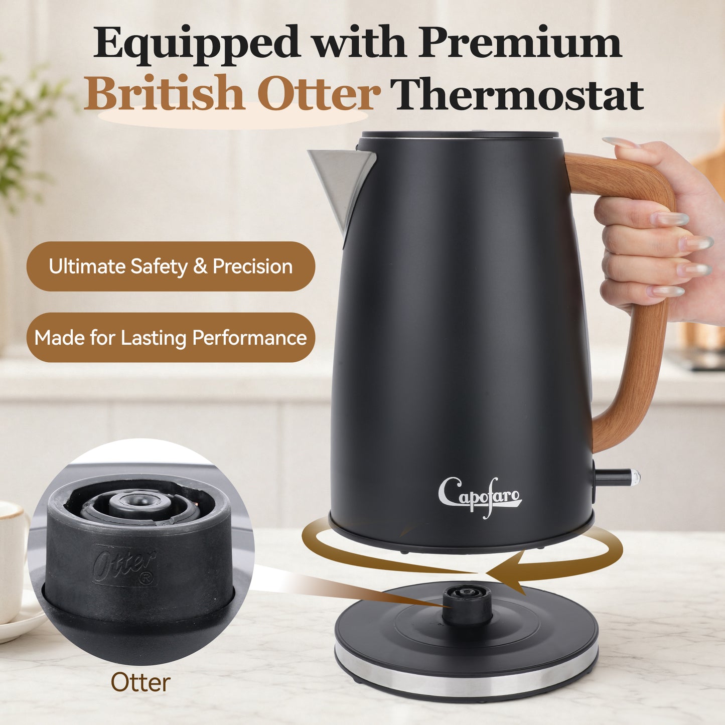 Capofaro Black  Electric Kettle (UK Plug) (CK-DL1413B/UK)