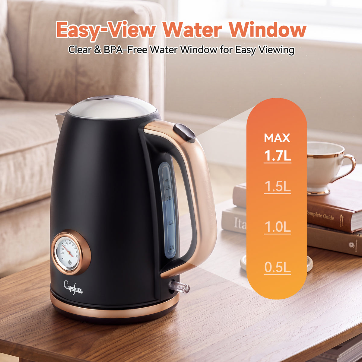 Capofaro Black and Rose Gold  Electric Kettle (UK Plug) (CK-DL5402B/UK)