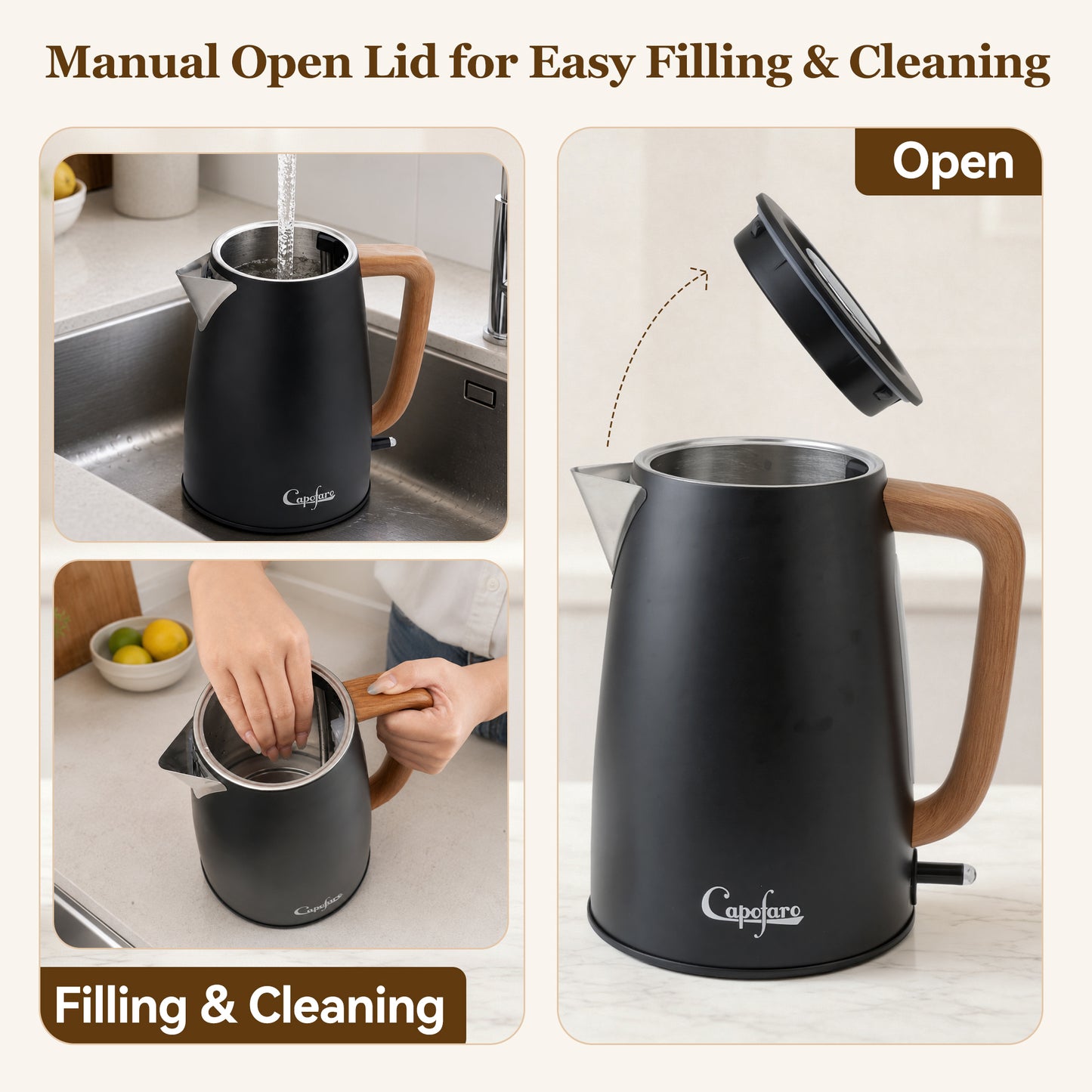 Capofaro Black  Electric Kettle (UK Plug) (CK-DL1413B/UK)