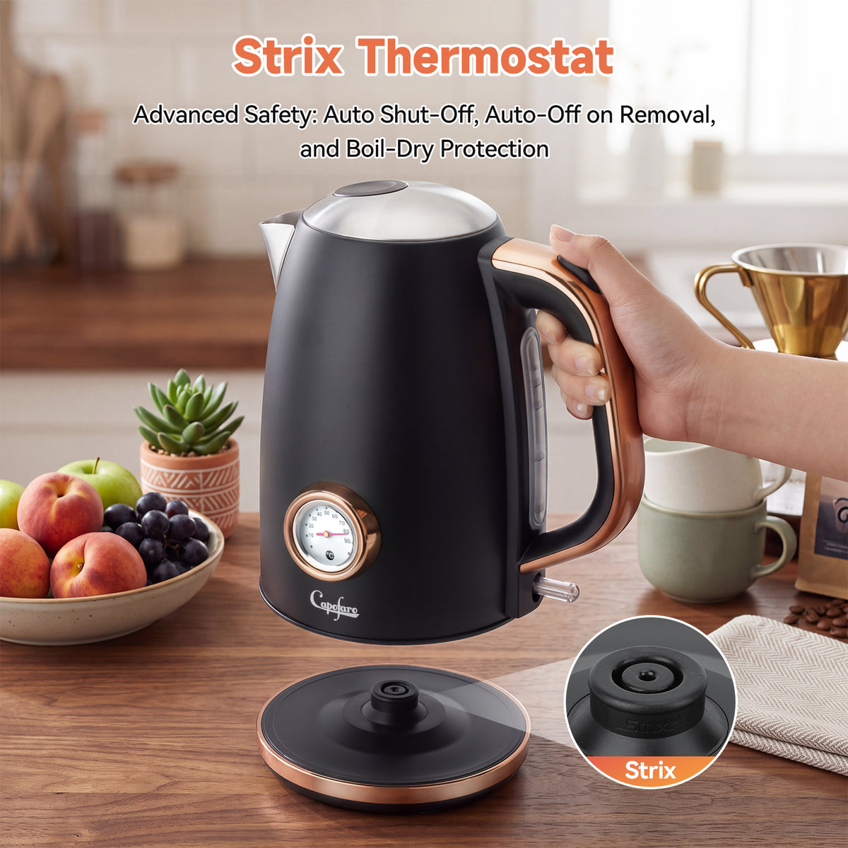 Capofaro Black and Rose Gold  Electric Kettle (UK Plug) (CK-DL5402B/UK)
