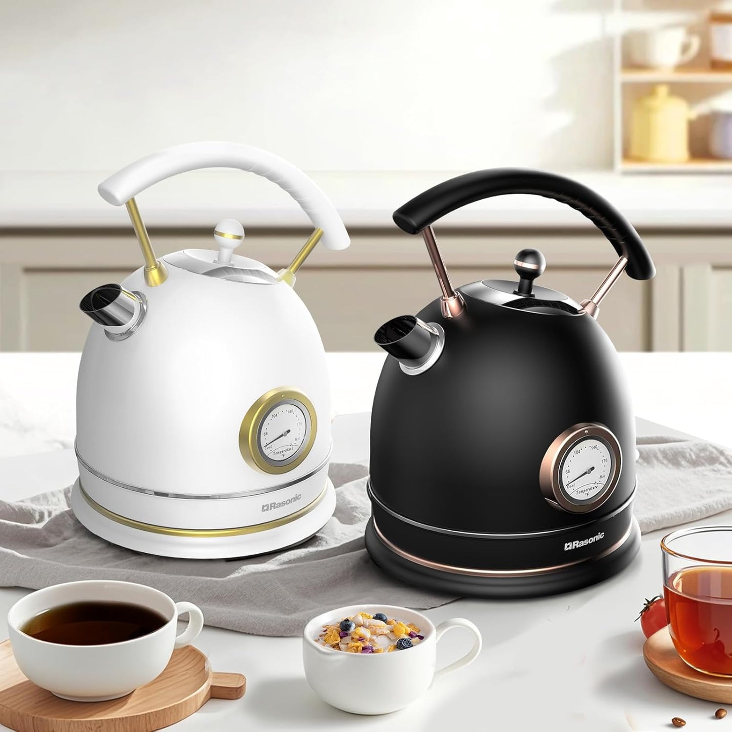 Rasonic Classic Retro Electric Kettle (US Plug) (Matt Finish Black and Rose Gold)