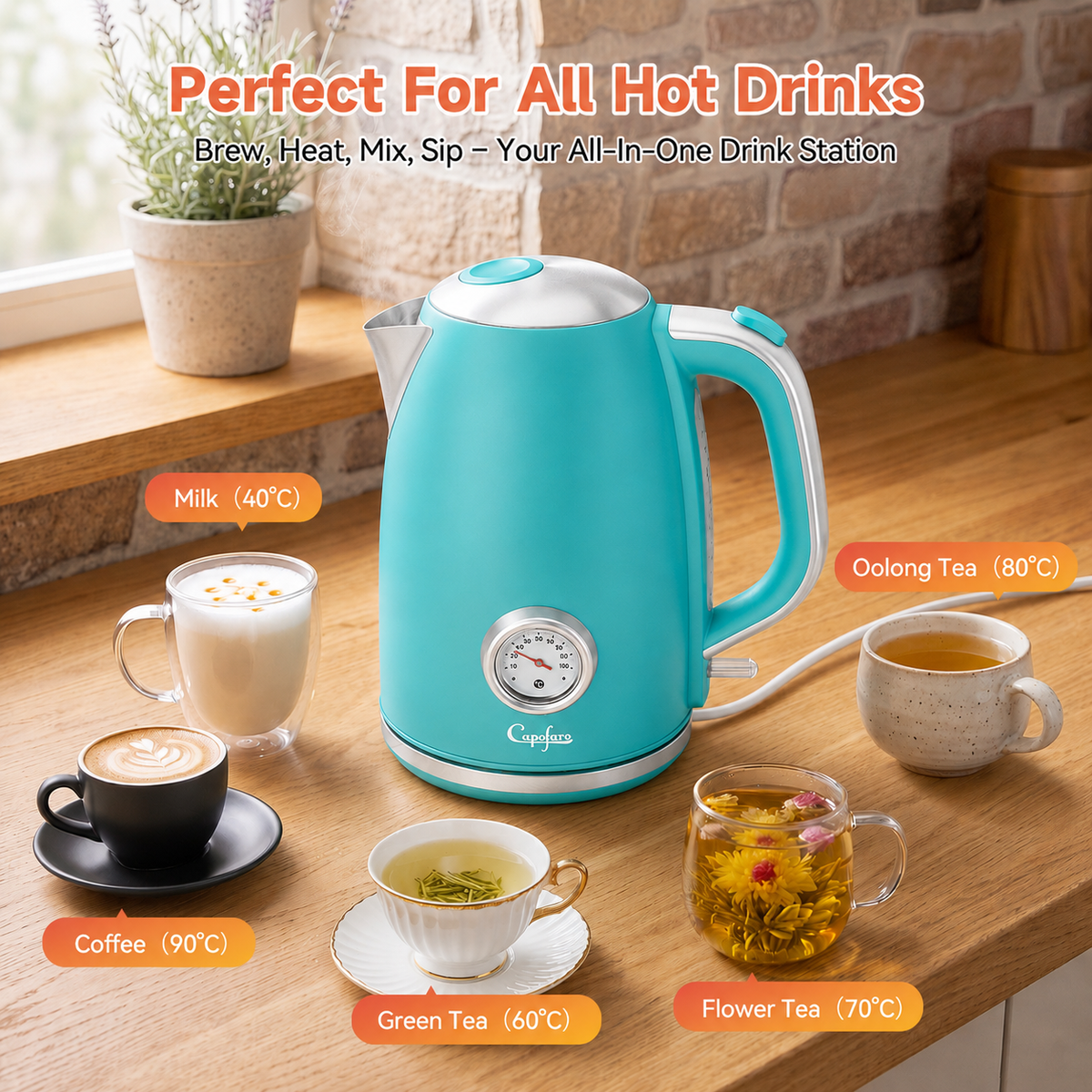 Capofaro Green  Electric Kettle (UK Plug) (CK-DL5402GN/UK)
