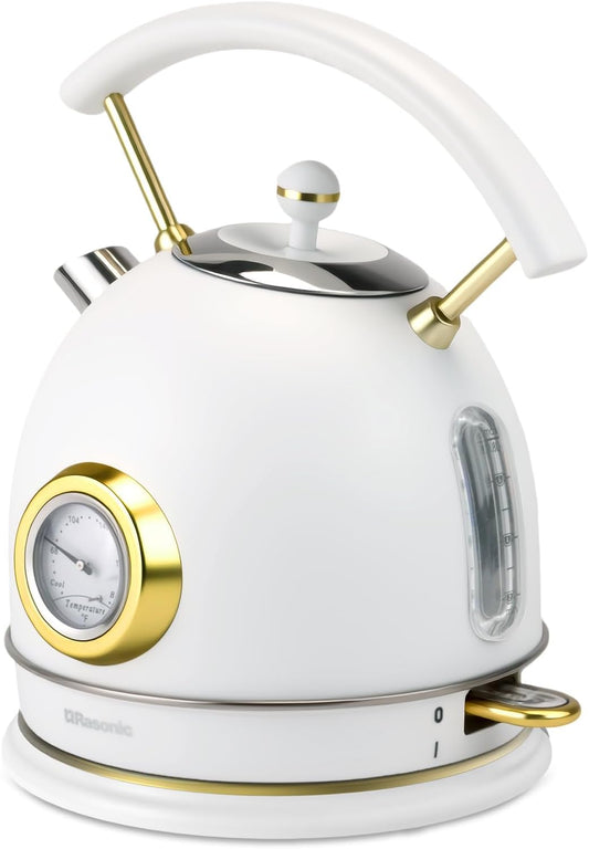 Rasonic Classic Retro Electric Kettle (US Plug) (White and Champagne Gold)